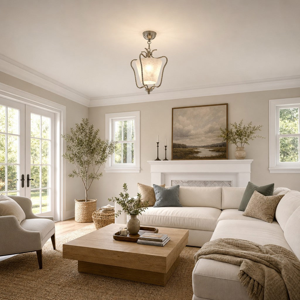 Lunavera Mid-Century Capiz Shell Drum Ceiling Light for Balcony and Hallway