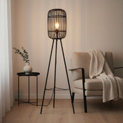 Yumeko Natural Woven Floor Lamp – Modern Scandi Bamboo Shade Standing Lamp for Bedrooms or Living Rooms