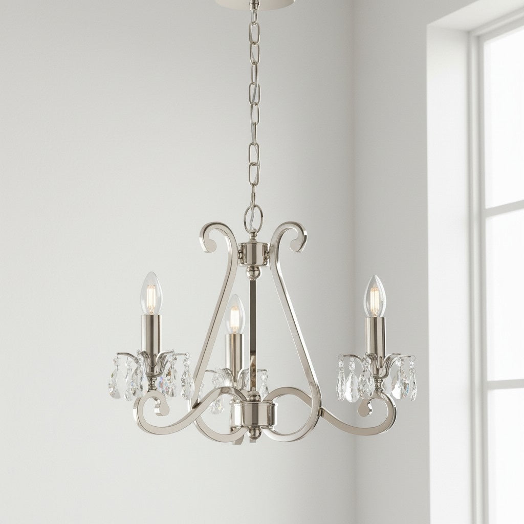 Talonis Kristall-Kronleuchter - Traditioneller Kerzenstil aus Messing und Nickel für Wohnzimmer und Esszimmer