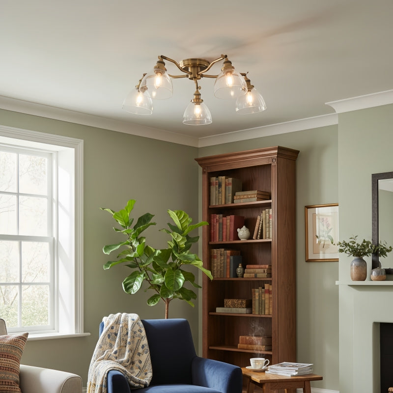 Plafonnier semi-encastré d'inspiration vintage Novera avec bras courbés pour espaces de vie