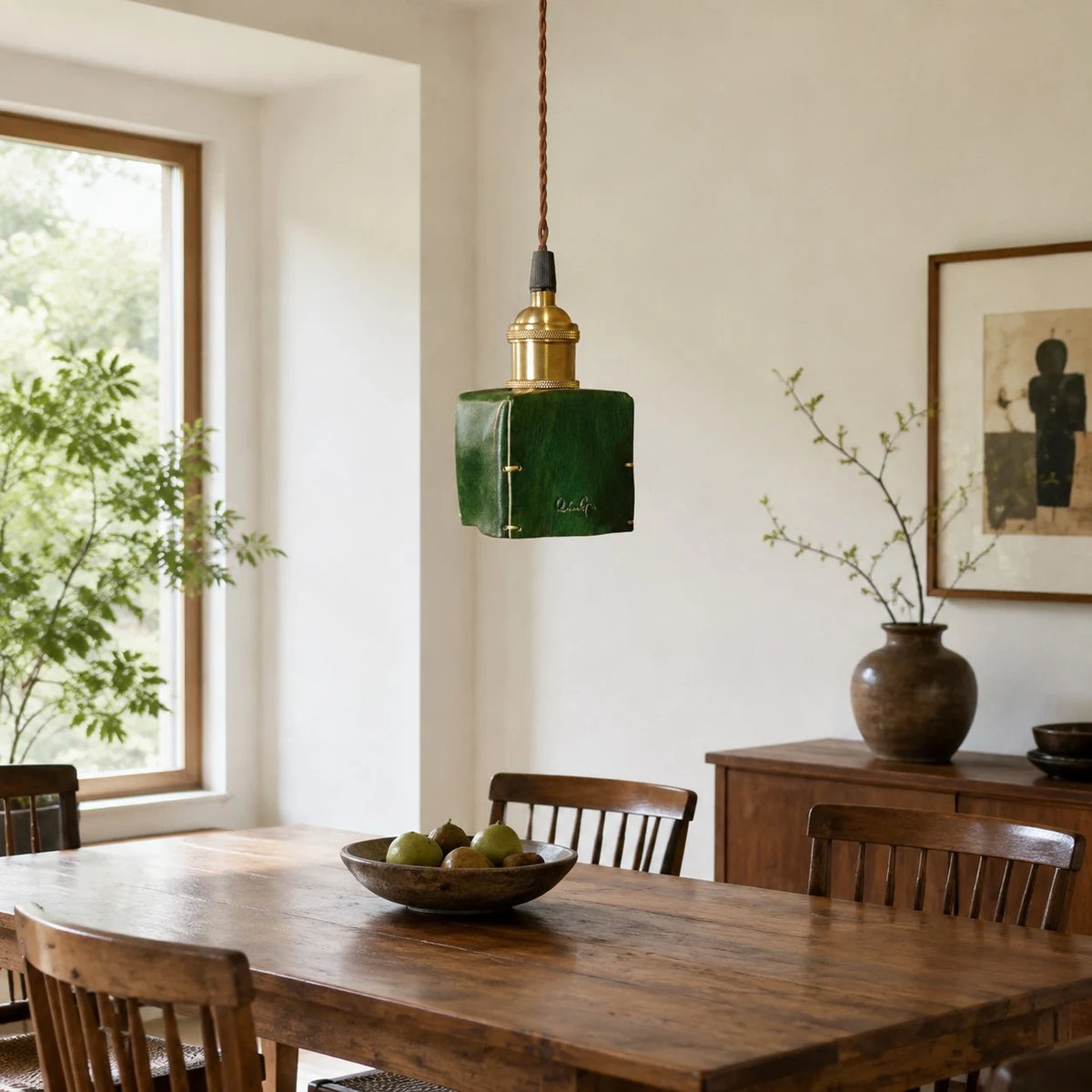 Green pendant in dining room scene