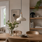 Cargar imagen en el visor de la Galería, Off-white rice paper pendant lamp above a dining table