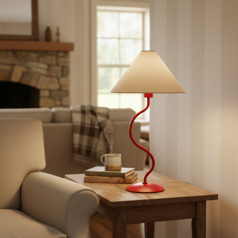 Rivlox Modern Geometric Fabric Table Lamp - Angled Zigzag Pattern for Office Lighting