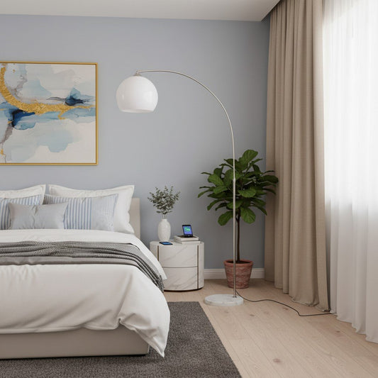 Aethervox Mid-Century Modern Arch Floor Lamp - Metal Design with Marble Accents for Living Room