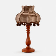 Vintage striped fabric wood table lamp front view