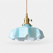 Vintage scalloped opaline glass pendant light view 1