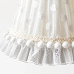 Cargar imagen en el visor de la Galería, Close detail of the lace trim, dotted mesh and pom pom edge