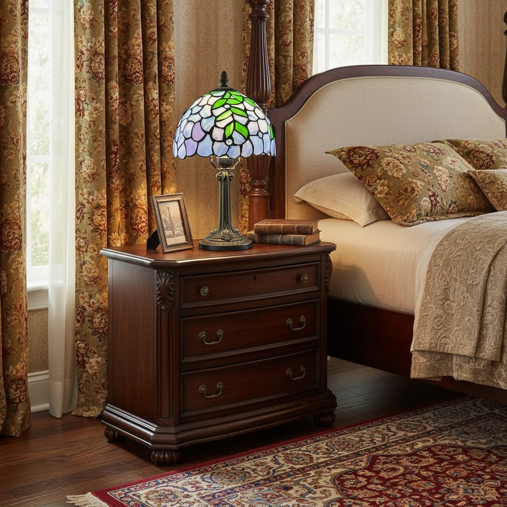 Virelle Traditionele Tiffany Tafellamp – Kleurrijke Glas-in-lood Koepel Bureaulamp voor Slaapkamer