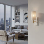 Load image into Gallery viewer, Vintage Brass Marble Wall Sconce - Natural Linen Shade
