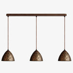 Cargar imagen en el visor de la Galería, Three-light hammered copper hill pendant on walnut ceiling base