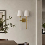 Afbeelding laden in galerijweergave, Double Head brass wall sconce in a modern dining room