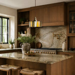 Cargar imagen en el visor de la Galería, Brass glass pendant light over a marble kitchen island