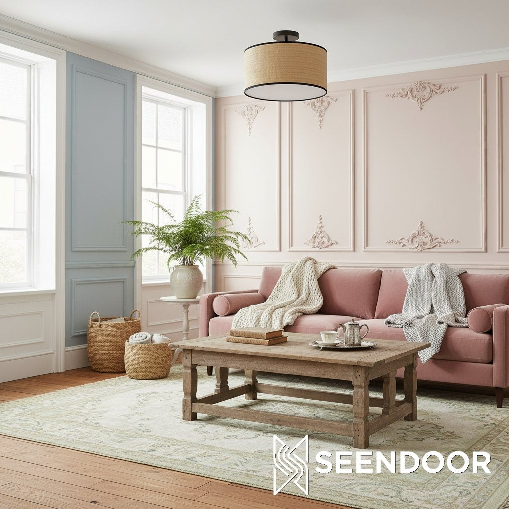 Dumora Drum Woven Flush Mount Ceiling Lamp for Hallway & Entryway