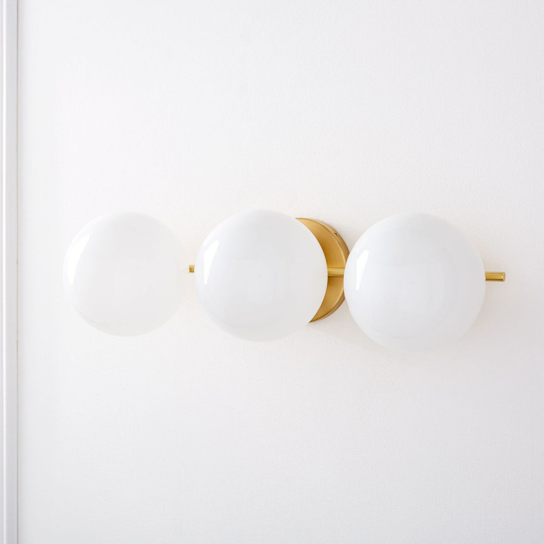 Alessora Mid-Century Modern 3-Light Wall Sconce - Metal Frame White Glass Globes
