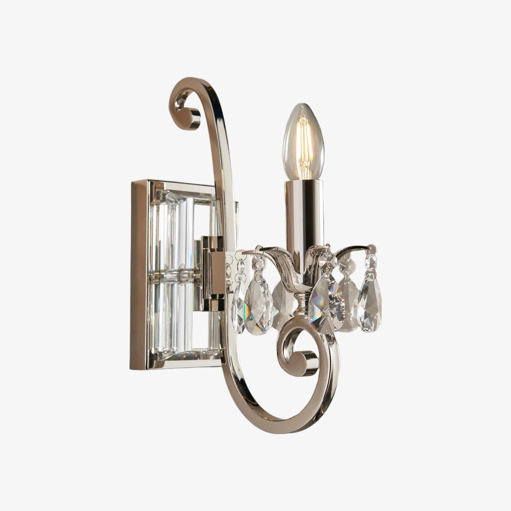 Talonis Kristal Accent Wandlamp – Gebogen Chroom Armontwerp voor Woon- en Halruimtes