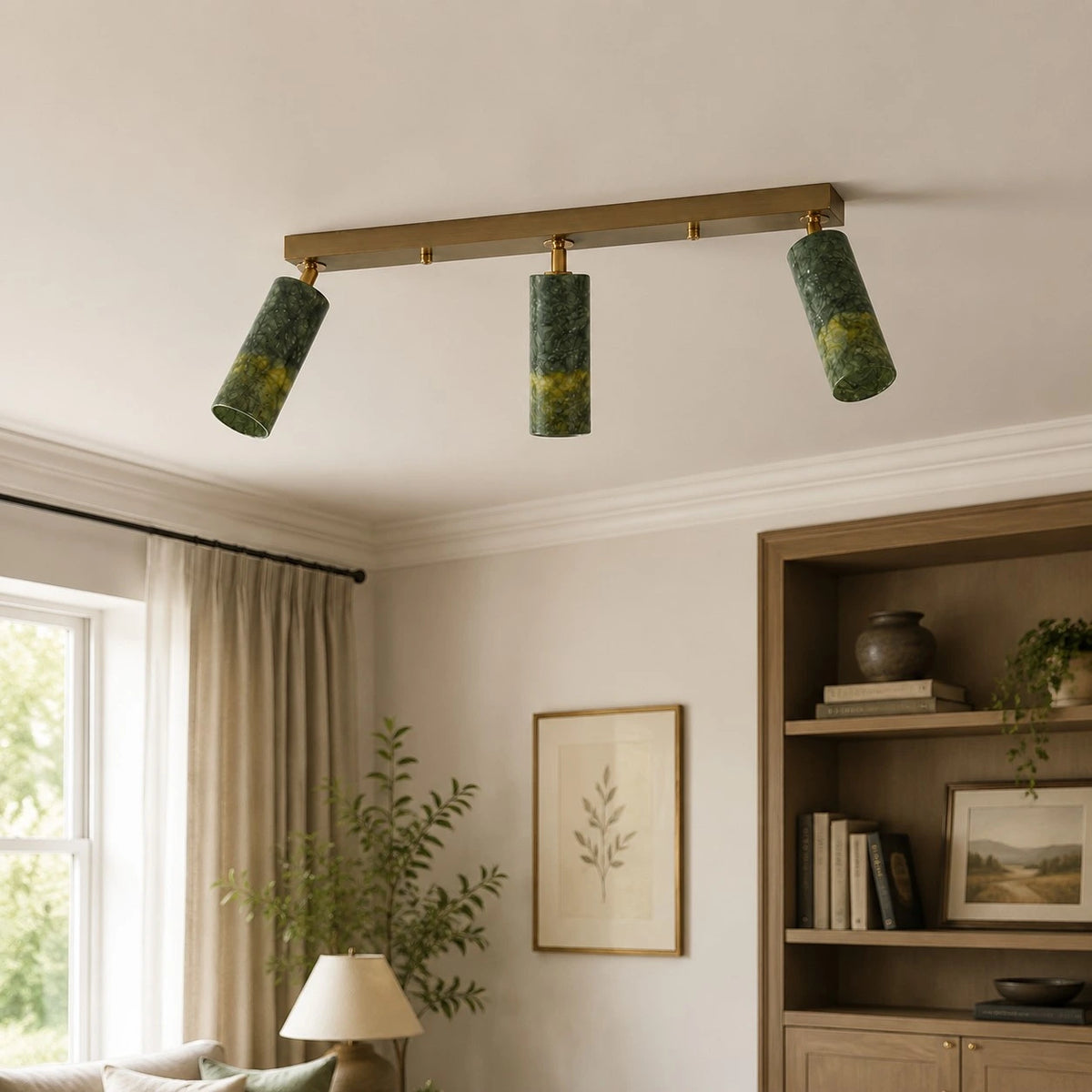 Green jade brass ceiling light detail 12