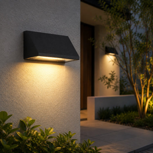 Black sloped outdoor wall light unlit product view