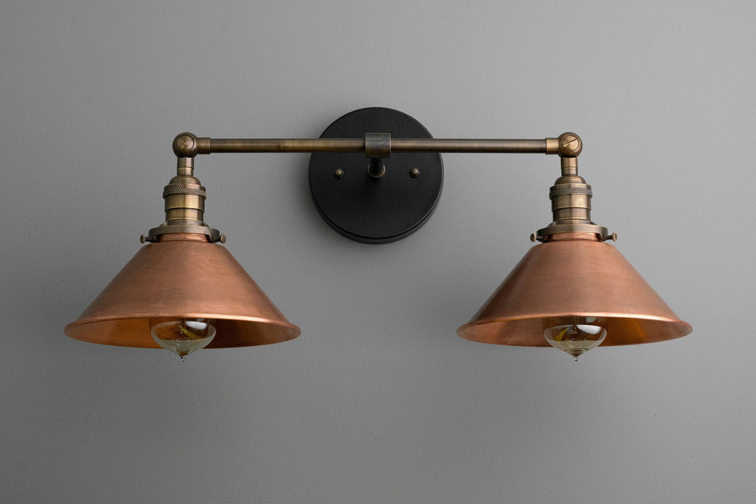 Conique Metal Industrial Wall Sconce with Dual Cone Shades - Vintage Metal Finish