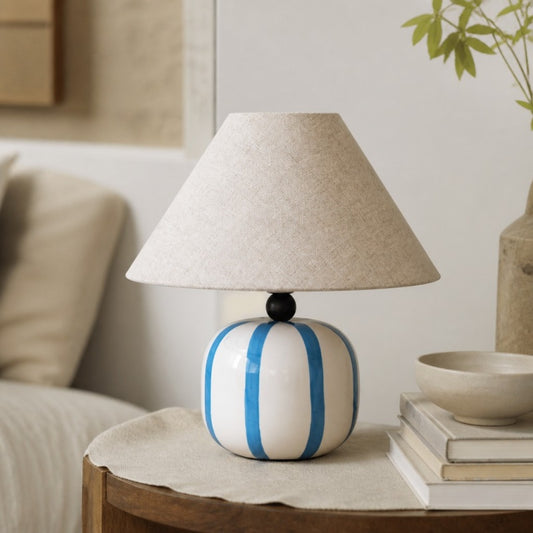 Lampe de table en céramique Ceruna avec abat-jour en tissu – Luminaire moderne minimaliste pour lecture ou salon