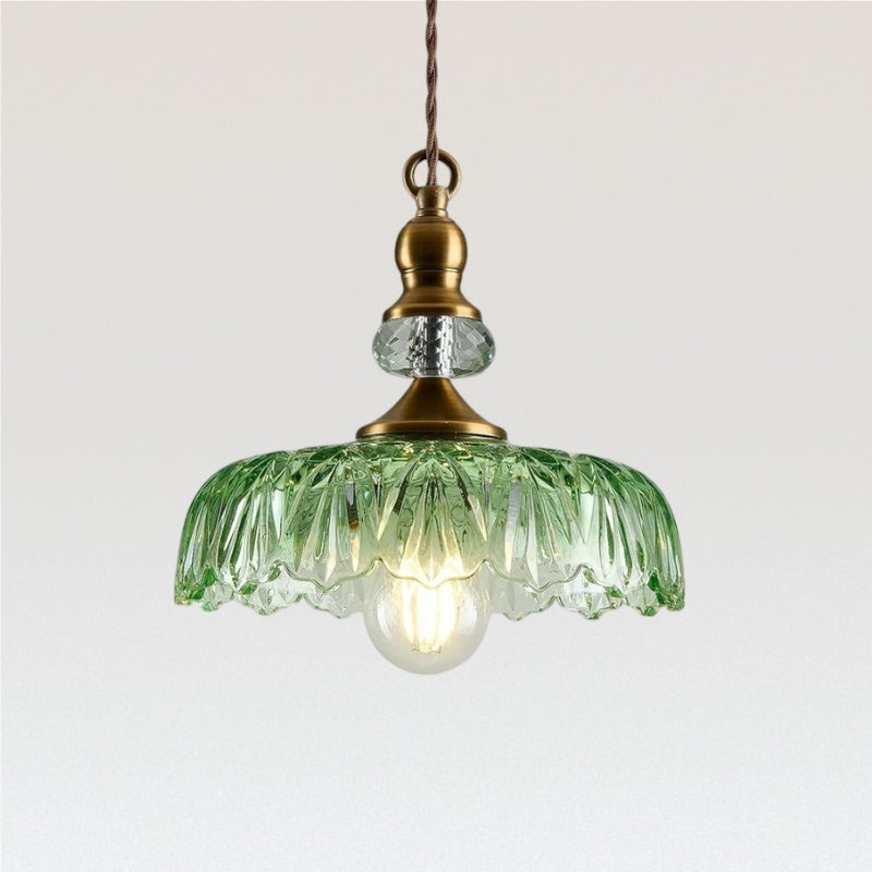 Suspension Verdoma en laiton vintage avec verre transparent - Lampe suspendue fleur pour salle à manger et espaces de vie