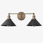 Load image into Gallery viewer, Conique Metal Dual Black Sconce with Cone Shades - Industrial Vanity Wall Light for Mirror

