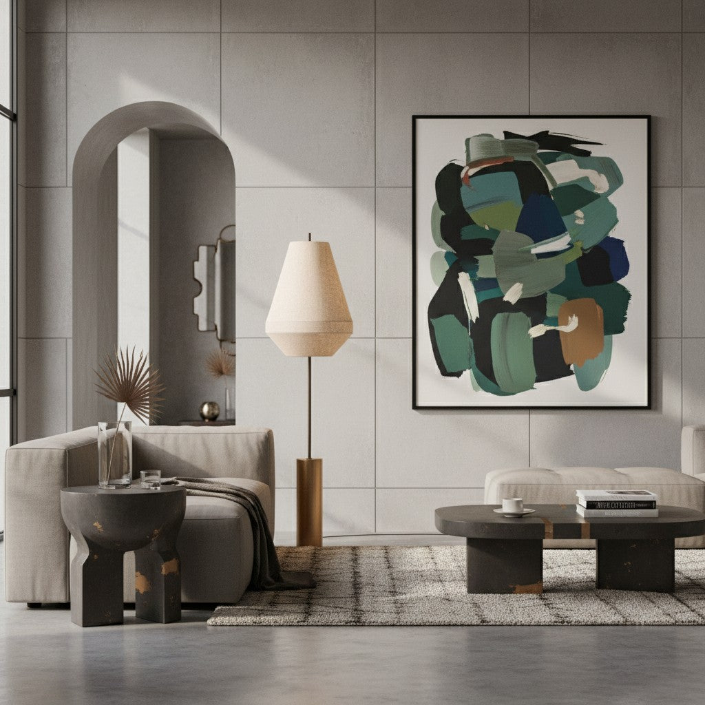 Zalen Floor Lamp - Layered Linen Pendant Design Aged Brass-Metal Lamp for Living Room