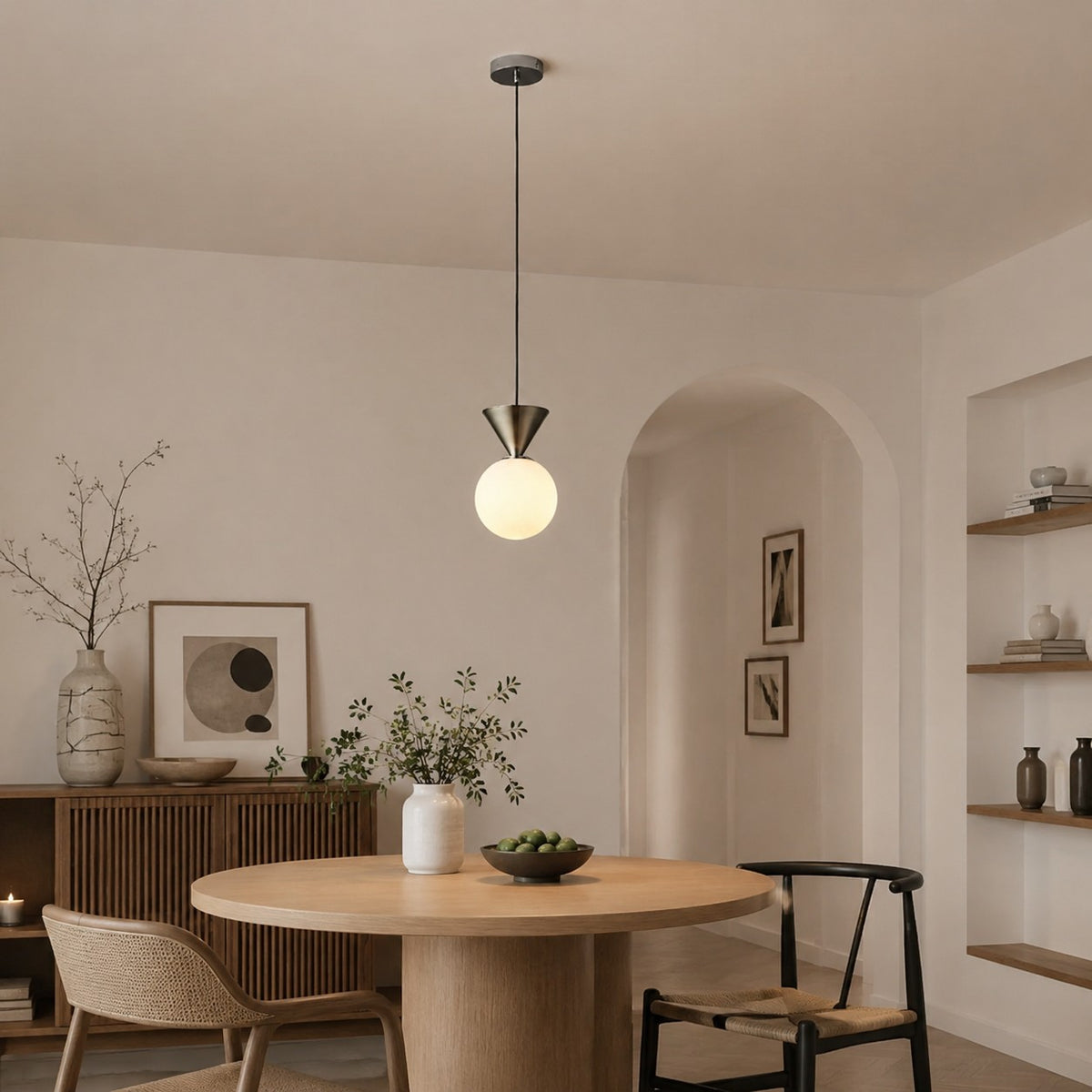 Bauhaus Glass Pendant Lamp with Iron Accent for Kitchen