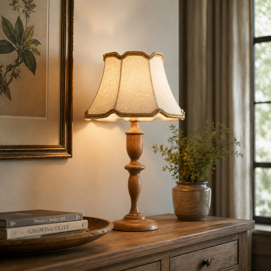 Vintage Fabric Table Lamp with Scalloped Shade