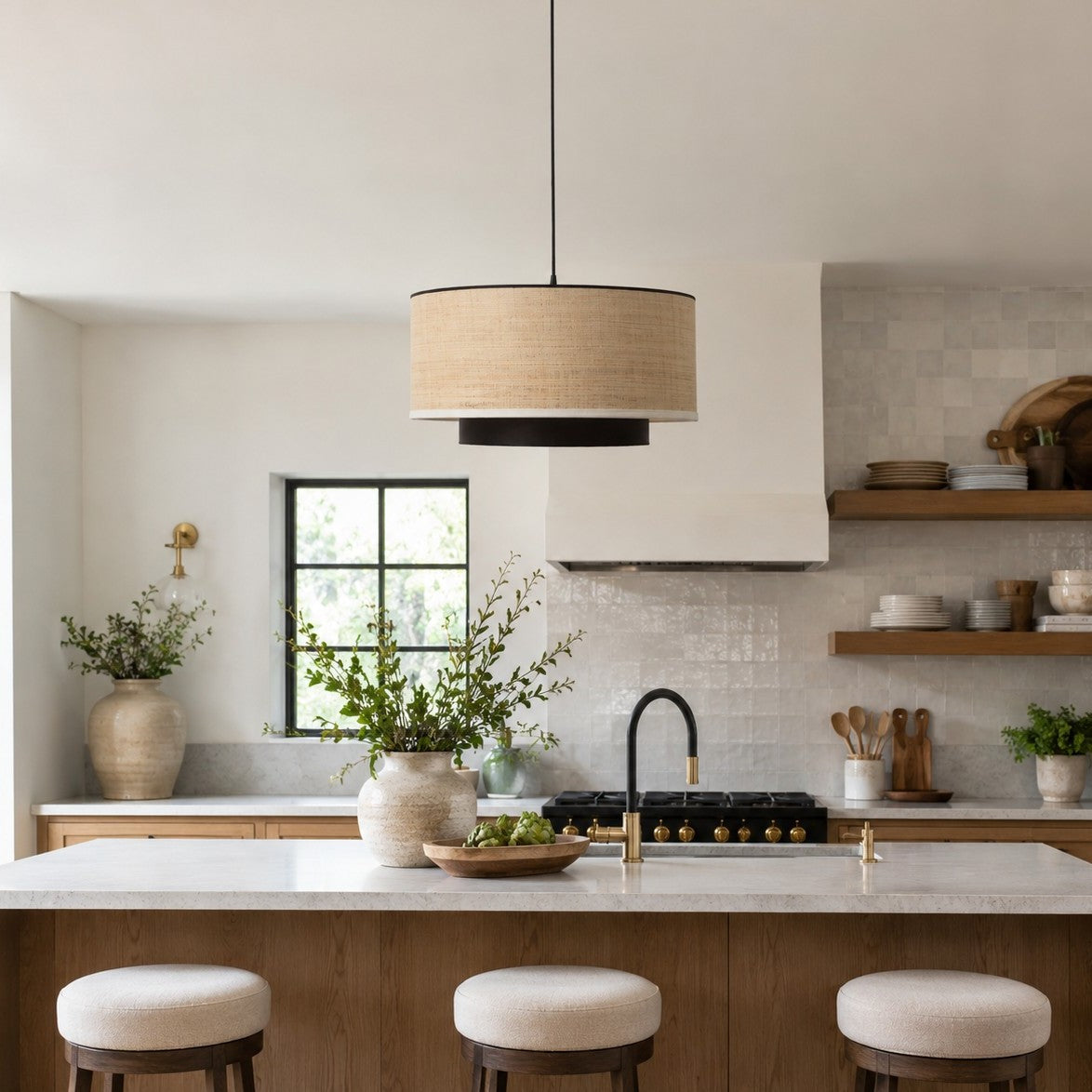 Natural Wabi Sabi Raffia Grass Pendant Light for Dining Room