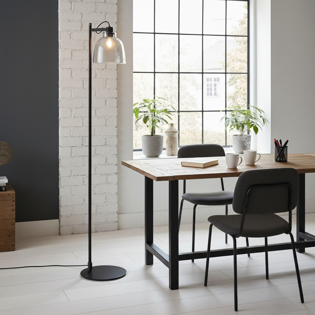 Readium industriële vloerlamp - verstelbare glazen kap metalen voet voor woonkamer en slaapkamer