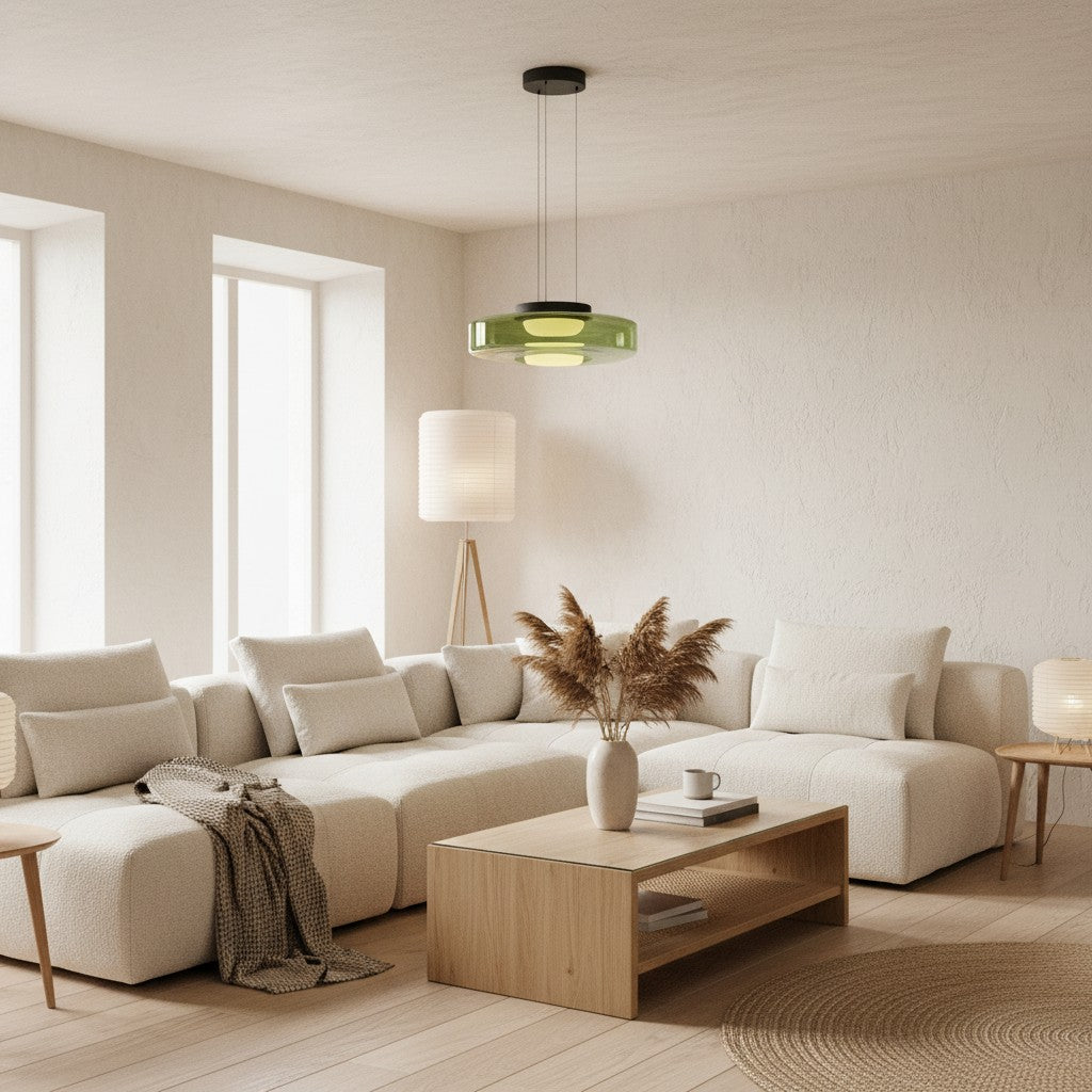 Lámpara colgante de vidrio multicapa contemporánea Nora - Luz colgante ajustable para sala de estar o isla de cocina