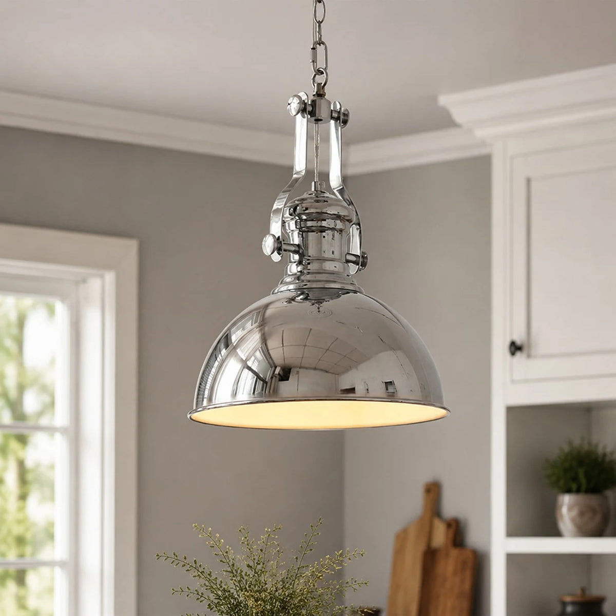 Bauhaus chrome dome pendant light