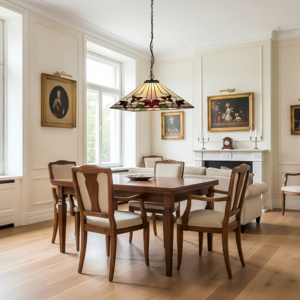 Lámpara Colgante con Patrón Clásico TF Camillo – Lámpara de Vidrio Teñido para Dormitorio o Pasillo