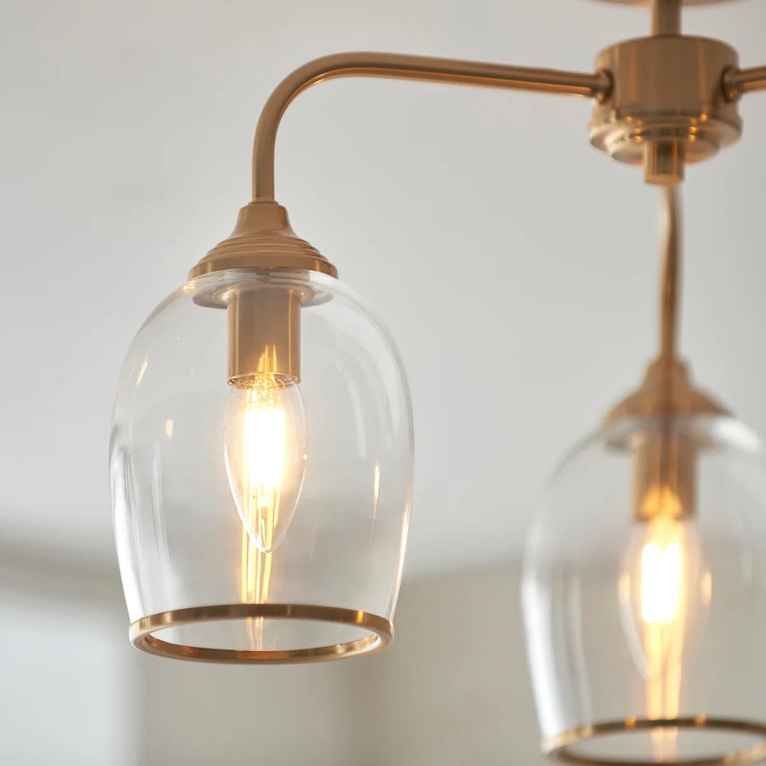 Brazara Multi-Light glazen kap hanglamp – gebogen metalen armen voor moderne woningen