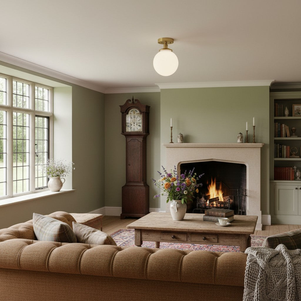 Glorica White Opal Sphere Modern Semi-Flush Light for Bedroom & Entryway