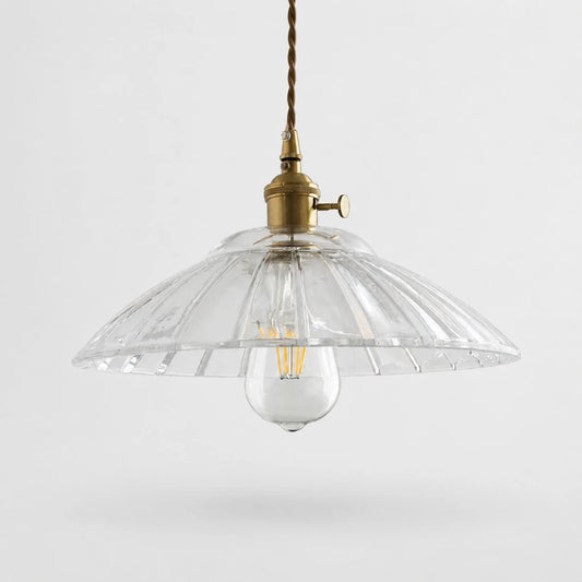 Transparent glass pendant light on white background