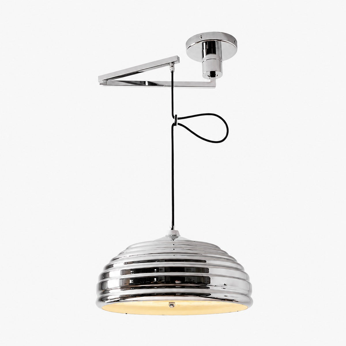 Industrial Bauhaus Adjustable Arm Pendant Light in Polished Chrome
