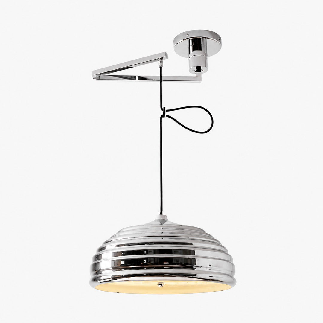 Industrial Bauhaus Adjustable Arm Pendant Light in Polished Chrome