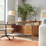Load image into Gallery viewer, Moss Modern Linear Wood LED Table Lamp – Adjustable Swivel, USB Charging
