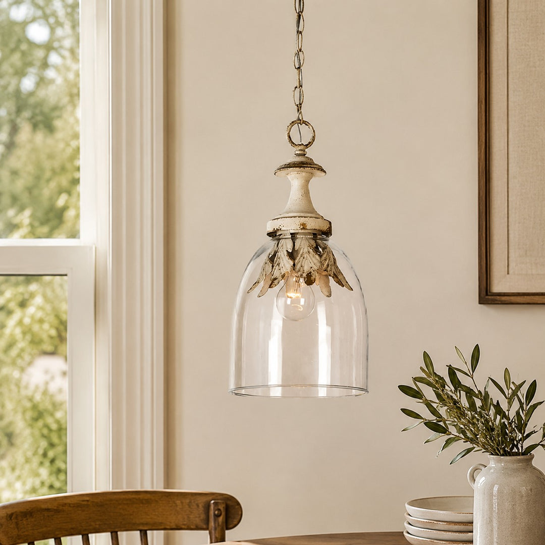 Lampada a sospensione vintage in vetro anticata a forma di petalo