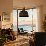 Cargar imagen en el visor de la Galería, Large dark dome pendant lamp installed in a sunlit living room