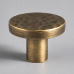 Charger l'image dans la visionneuse de la galerie, Side view of round flat antique brass cabinet knob