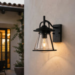 Cargar imagen en el visor de la Galería, Black Glass Outdoor Wall Lantern Sconce