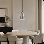 Afbeelding laden in galerijweergave, Tapered chrome pendant light above a contemporary dining table