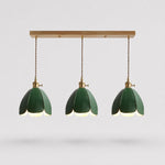 Cargar imagen en el visor de la Galería, Three-light green leather linear pendant