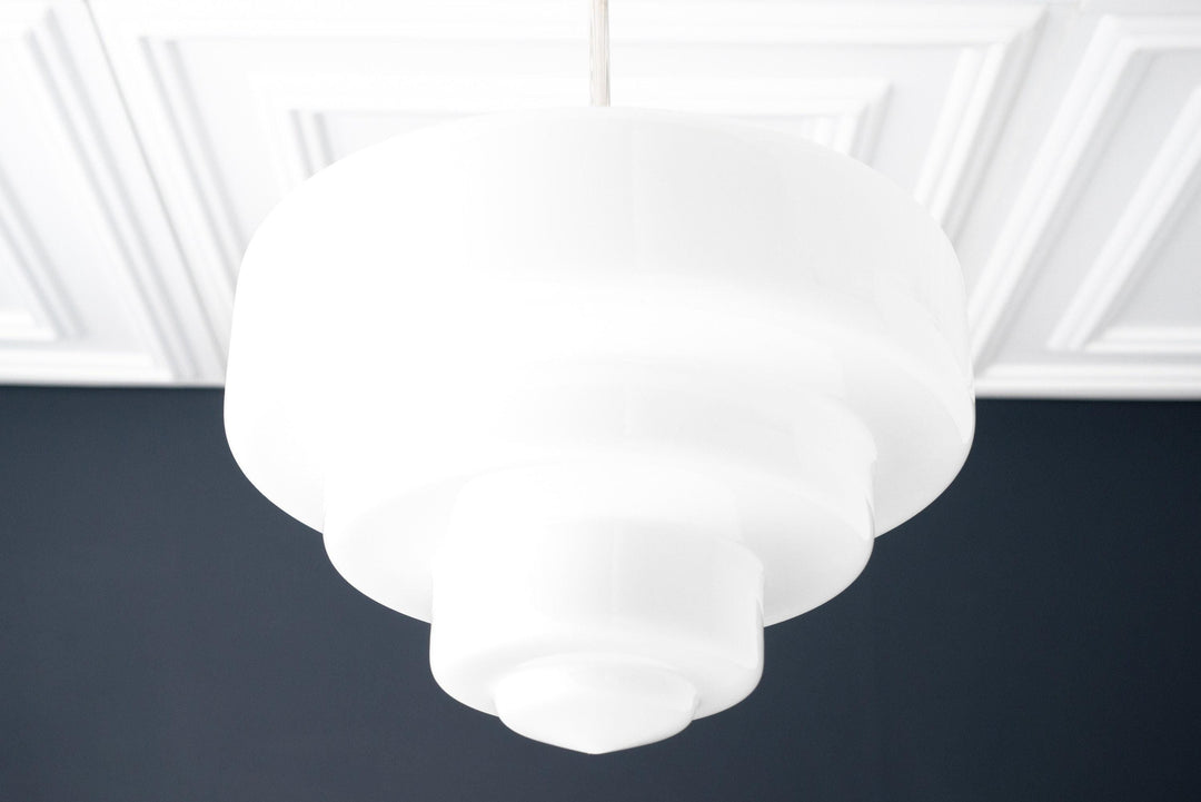 Geotower Glass Brass Pendant Light – Art Deco Opal Globe Ceiling Fixture