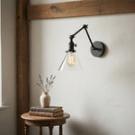 Load image into Gallery viewer, Conique Metal Industrial Wall Sconce with Adjustable Arm - Vintage Glass Cone Shade
