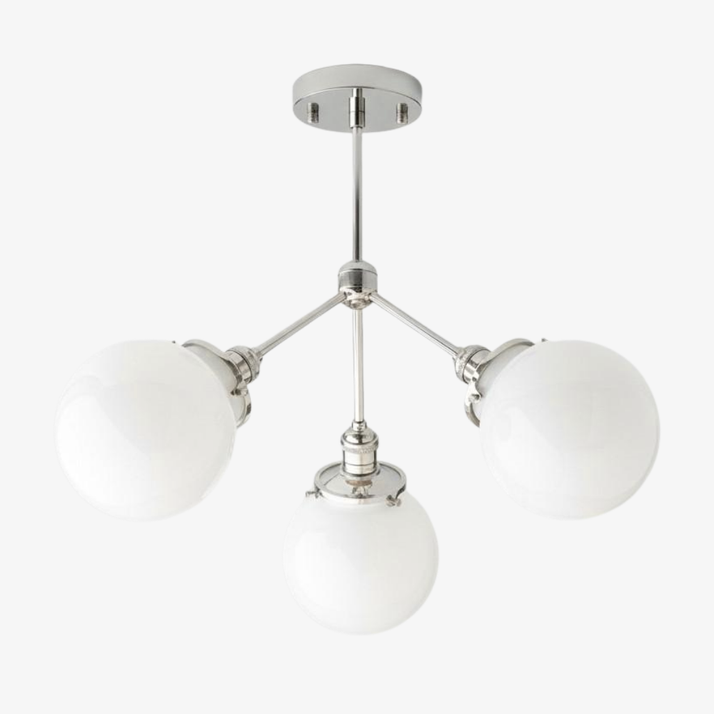 Glorica Glass Chandelier - Brass Globe Ceiling Light with Opal Shade