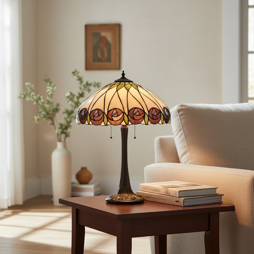 TF Hutchinson Art-Glass Tiffany Style Table Lamp – Handcrafted Design for Home and Office