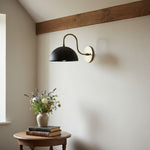 Load image into Gallery viewer, Curva Metal  Industrial Wall Sconce - Curved Brass Arm - Hammered Dome Light Fixture
